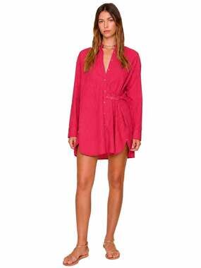 Xirena Mills Dress Size Medium Front Adjustable Button Waist Shirt Mini Pink